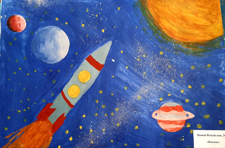 В школе организована выставка творческих работ учащихся к Дню космонавтики.